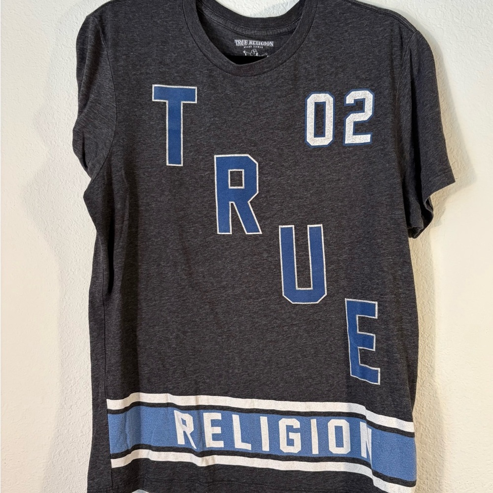 True Religion Gray and Blue Graphic T-Shirt